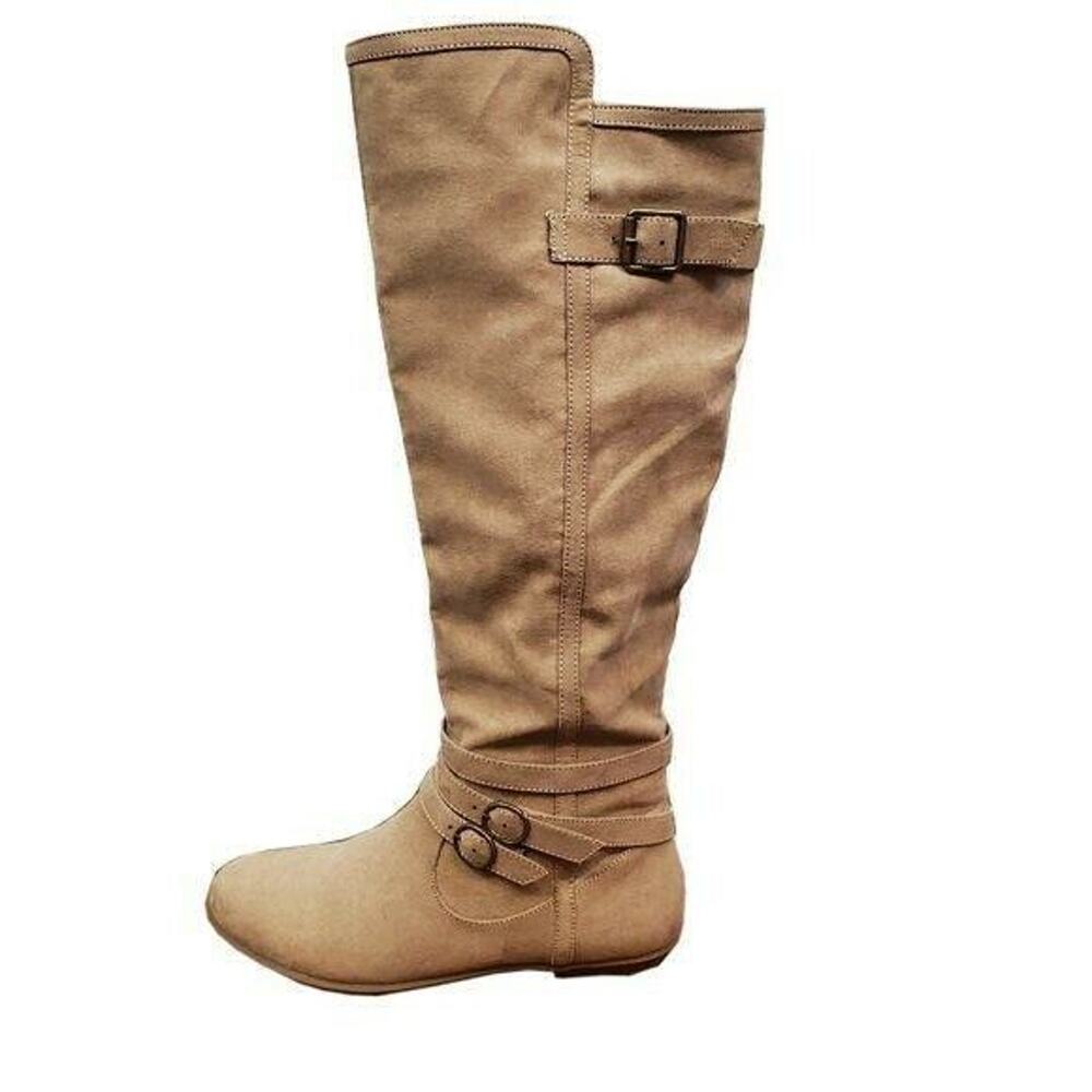 JustFab‎ Womens Boots 7 Brown Suede Knee High Zip Up Flat Pull-On Almond Toe
